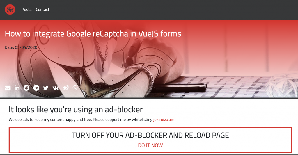 Post with adblock - How to add an adblock detector to your VueJS website easily